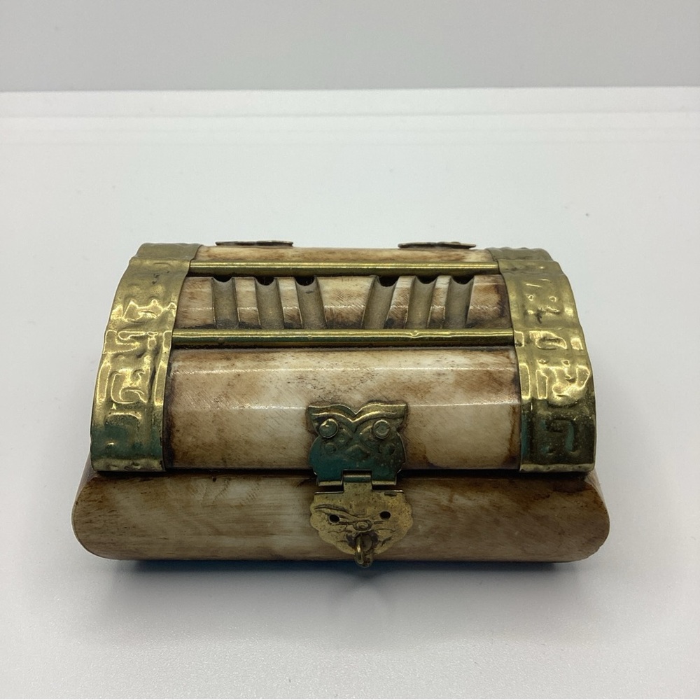 Vintage Rare Bone / Brass Trinket Unique Jewelry Box Handmade
